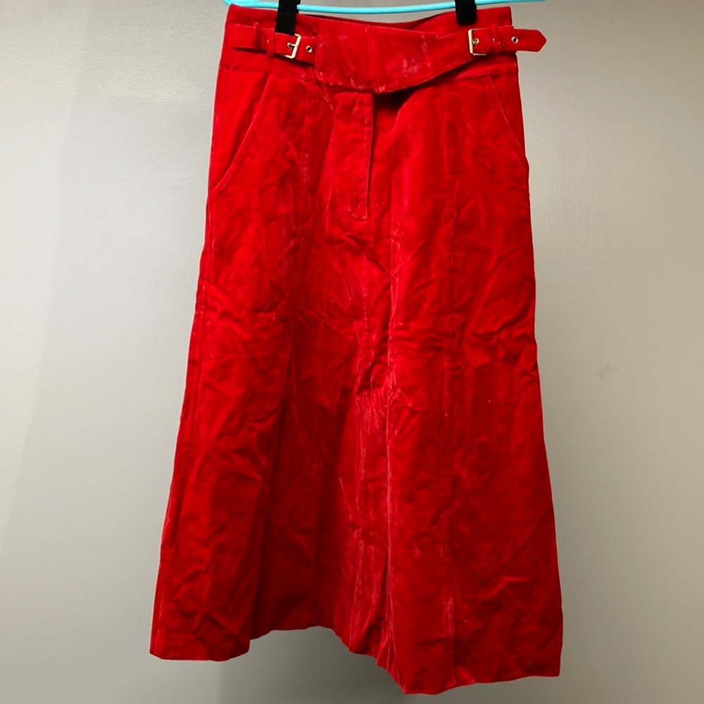 RACHEL ANTONOFF skirt bright red velvet skirt gold buckle hardware zipper front